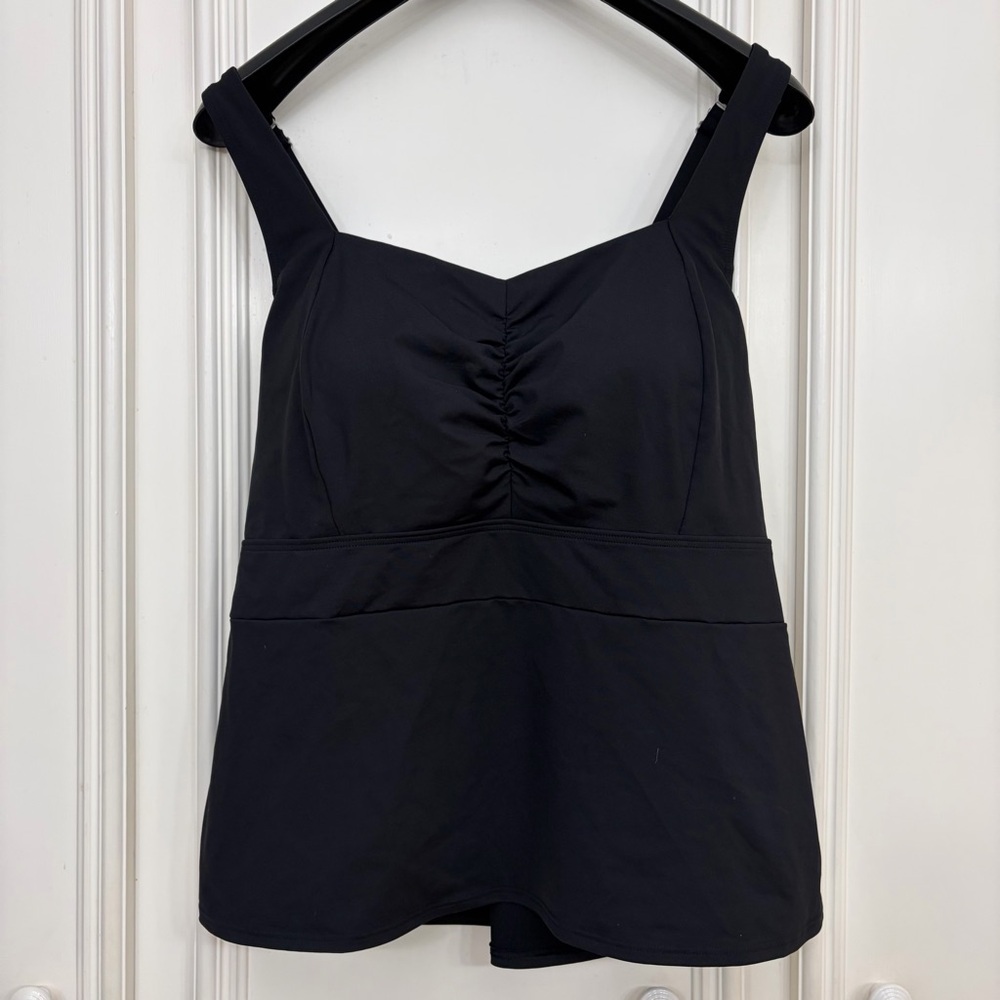 Lands End 20W Plus Size Black Tankini Swimsuit Top Adjustable Strap Built-In Bra